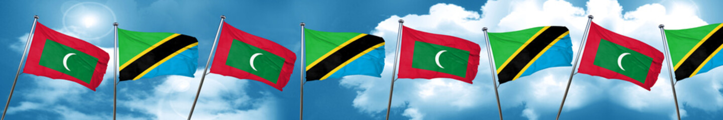 Maldives flag with Tanzania flag, 3D rendering