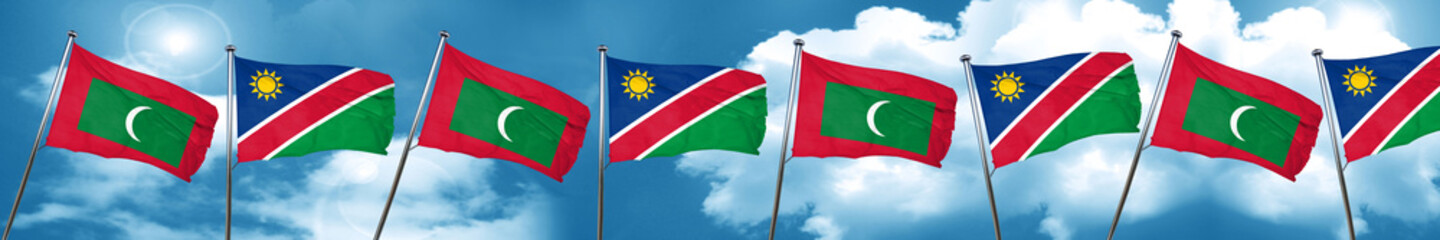 Fototapeta na wymiar Maldives flag with Namibia flag, 3D rendering