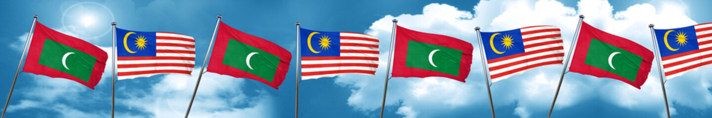 Maldives flag with Malaysia flag, 3D rendering