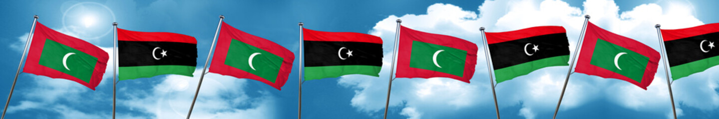 Maldives flag with Libya flag, 3D rendering