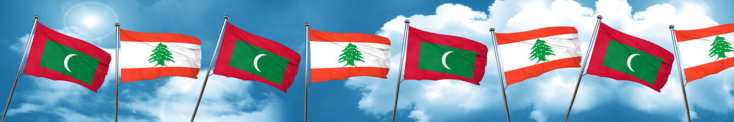Maldives flag with Lebanon flag, 3D rendering