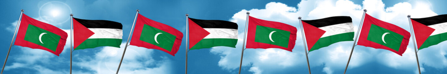 Maldives flag with Palestine flag, 3D rendering
