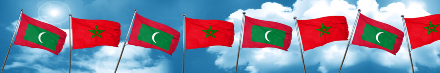 Naklejka na ściany i meble Maldives flag with Morocco flag, 3D rendering