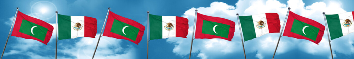 Maldives flag with Mexico flag, 3D rendering