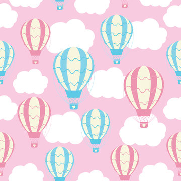 Baby shower seamless pattern with cute hot air balloons on pink sky suitable for baby shower wallpaper, scrap paper and fabric pattern © saidi21ns