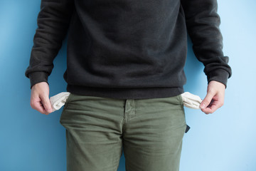 man showing his empty pockets
