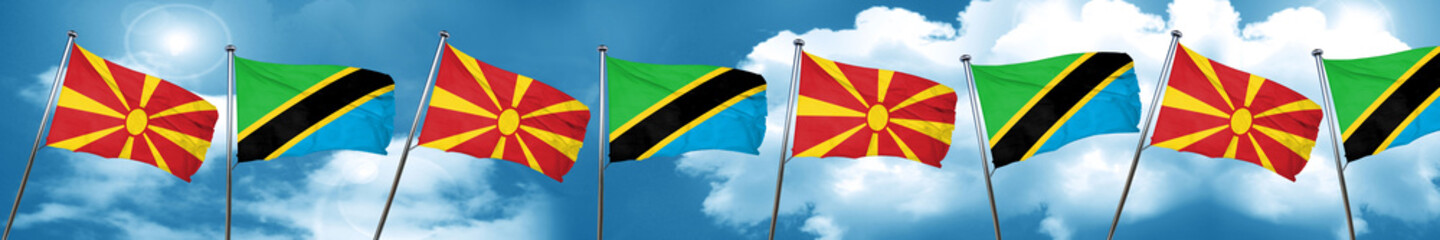 Macedonia flag with Tanzania flag, 3D rendering