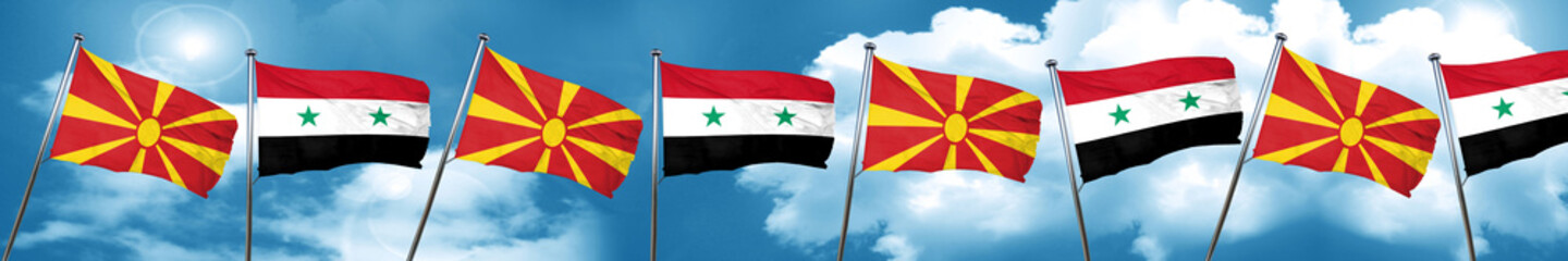 Macedonia flag with Syria flag, 3D rendering
