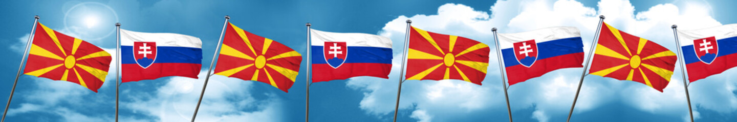 Macedonia flag with Slovakia flag, 3D rendering