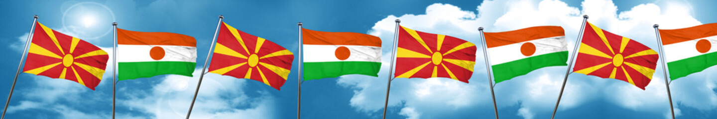 Macedonia flag with Niger flag, 3D rendering