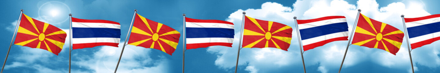 Macedonia flag with Thailand flag, 3D rendering