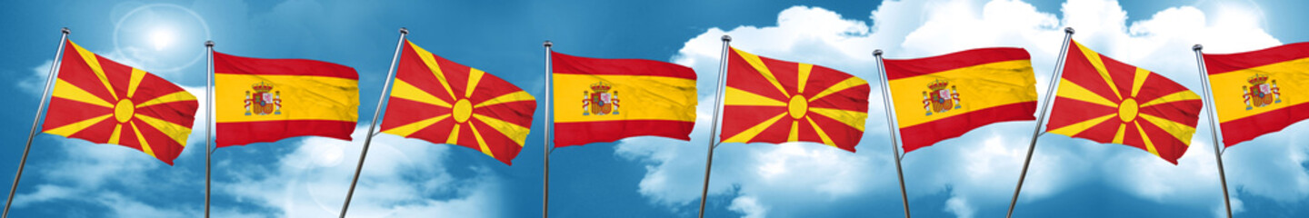 Macedonia flag with Spain flag, 3D rendering