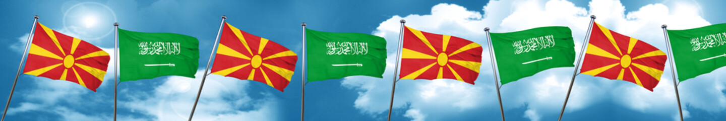 Macedonia flag with Saudi Arabia flag, 3D rendering