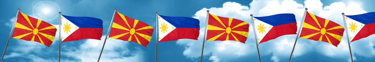 Macedonia flag with Philippines flag, 3D rendering