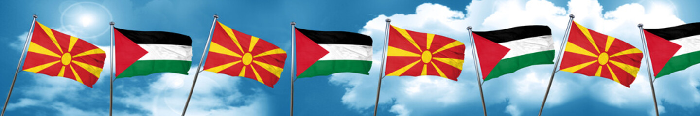 Macedonia flag with Palestine flag, 3D rendering
