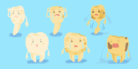 cartoon tooth decay feel unhappy