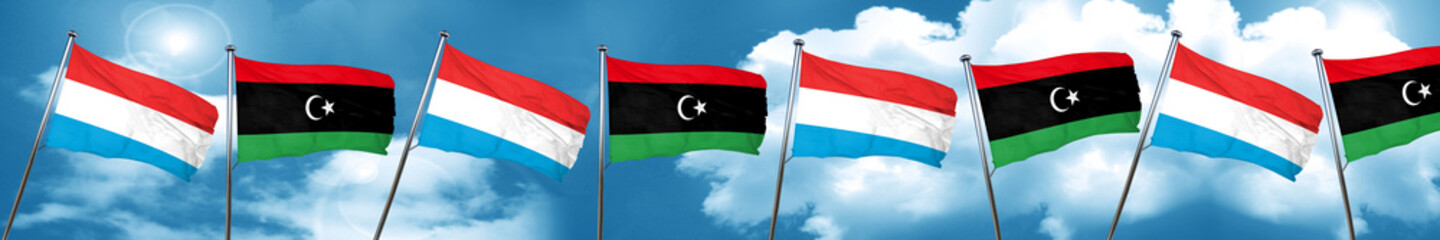 Fototapeta na wymiar Luxembourg flag with Libya flag, 3D rendering