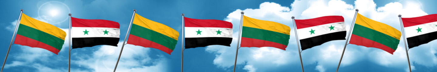 Fototapeta na wymiar Lithuania flag with Syria flag, 3D rendering