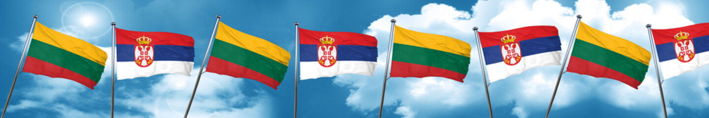 Lithuania flag with Serbia flag, 3D rendering