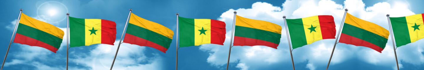 Lithuania flag with Senegal flag, 3D rendering