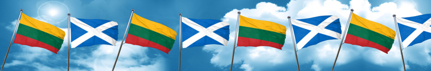 Lithuania flag with Scotland flag, 3D rendering