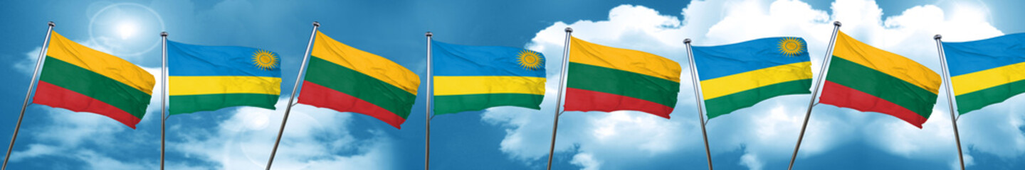 Lithuania flag with rwanda flag, 3D rendering