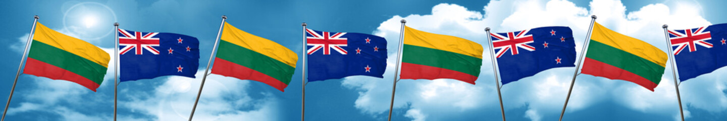 Lithuania flag with New Zealand flag, 3D rendering