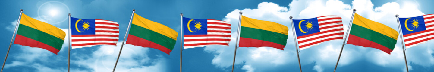 Lithuania flag with Malaysia flag, 3D rendering