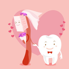 cartoon tooth marry with brush