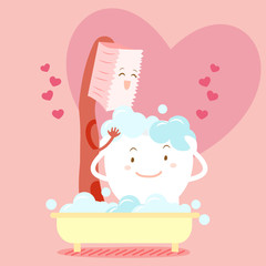 cartoon bursh wash tooth happily