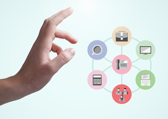 Digital composite image of hand touching application icons