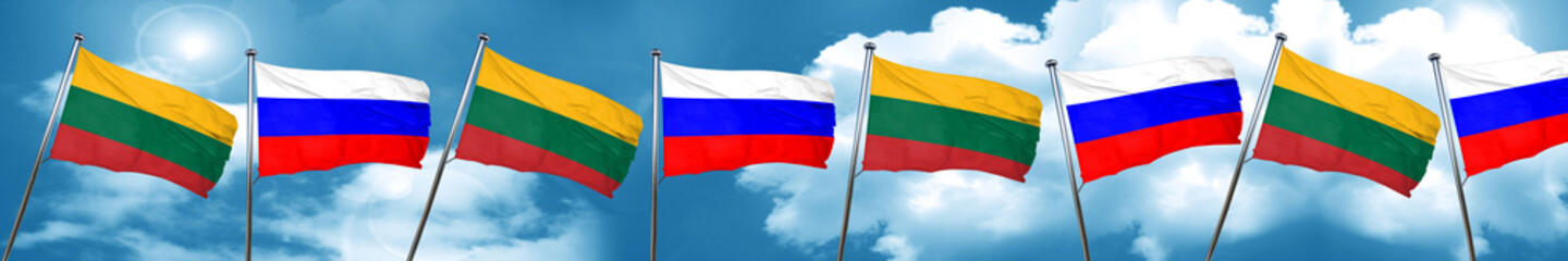 Lithuania flag with Russia flag, 3D rendering
