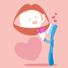 cartoon tooth marry witih brush