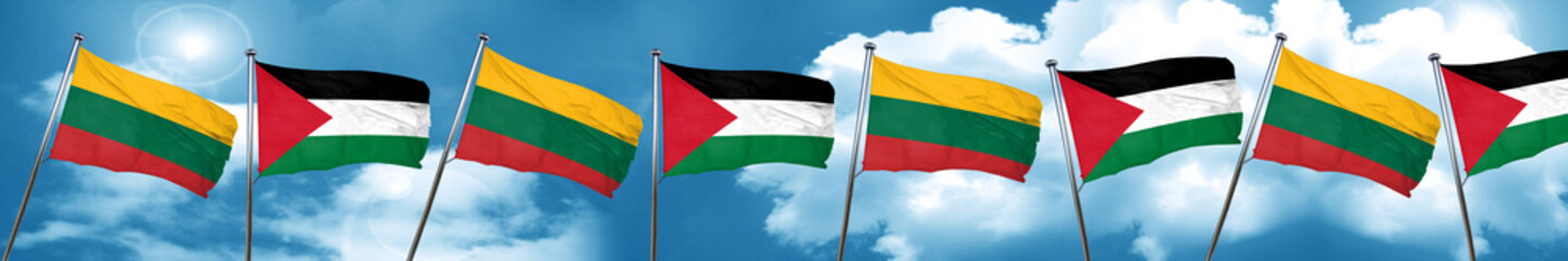 Fototapeta na wymiar Lithuania flag with Palestine flag, 3D rendering
