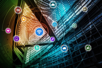 smart building and wireless communication network concept, Internet of Things, Information Communication Network, Smart City, Smart Grid, abstract image visual