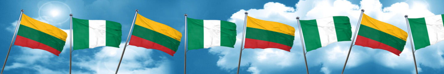 Lithuania flag with Nigeria flag, 3D rendering