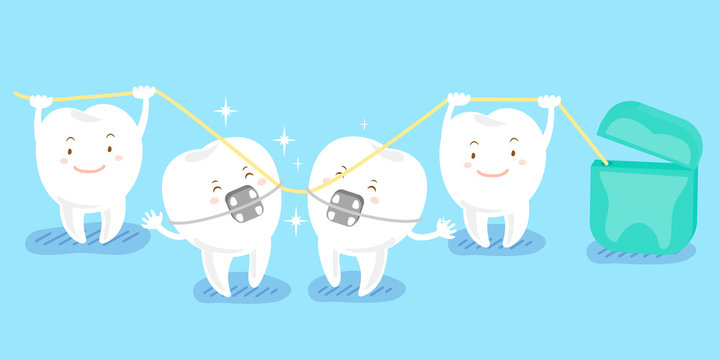 cartoon tooth playing with floss