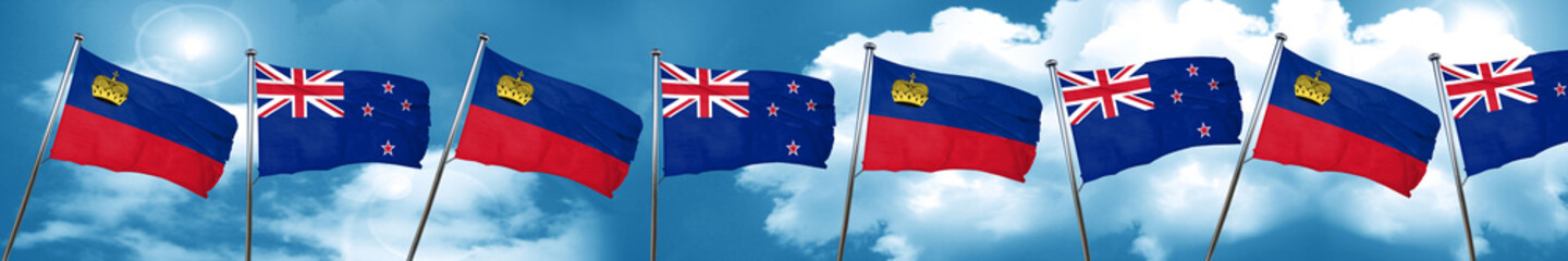 Fototapeta na wymiar Liechtenstein flag with New Zealand flag, 3D rendering