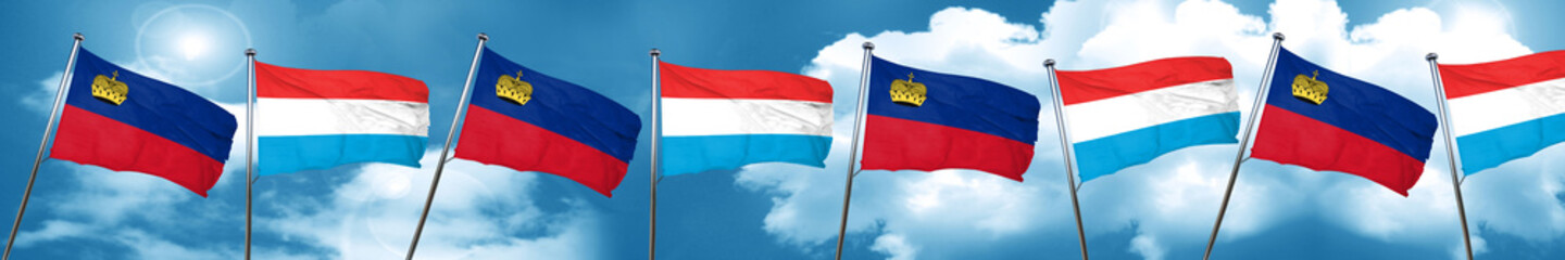 Liechtenstein flag with Luxembourg flag, 3D rendering