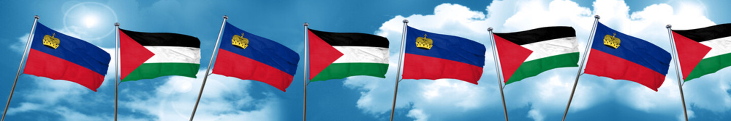 Liechtenstein flag with Palestine flag, 3D rendering