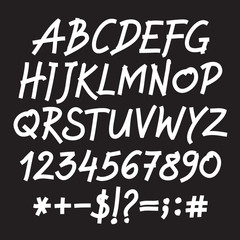 White vector alphabet written with a pen on tablet.