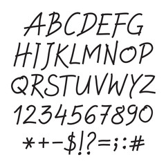 White vector alphabet written with a pen on tablet.