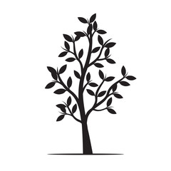 Black Tree and Leafs. Vector Illustration.