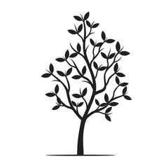 Black Tree and Leafs. Vector Illustration.