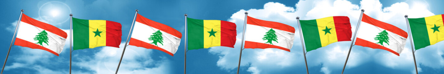 Lebanon flag with Senegal flag, 3D rendering