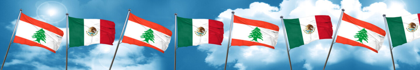 Lebanon flag with Mexico flag, 3D rendering