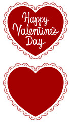 Vector illustration of a Valentine's Day heart with a lacy edge, with and without text.