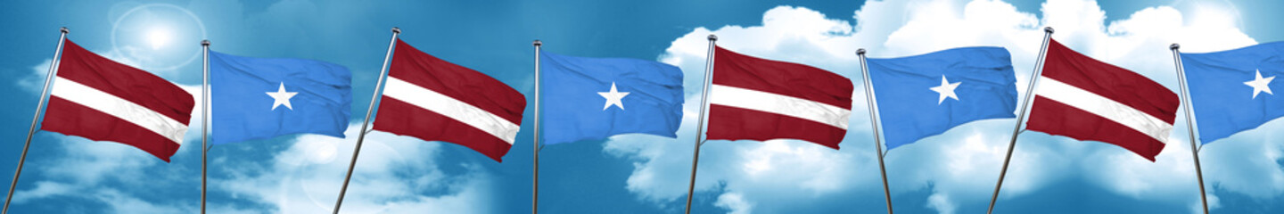 Fototapeta na wymiar Latvia flag with Somalia flag, 3D rendering