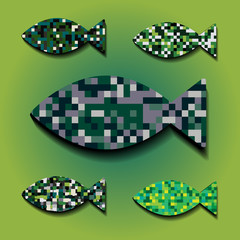 Green Decorative Mosaic Fish Vector Icons