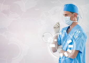 Doctor in mask with touch icon